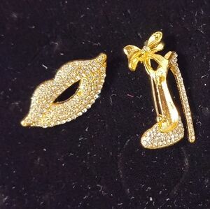 Gold and Silver Lip and Shoe Brooch Set